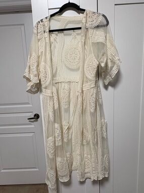 Cream Embroidered Sheer Duster